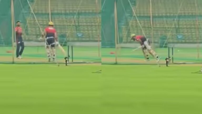 Bhuvneshwar Kumar bowling yorker to Virat Kohli during RCB net practice