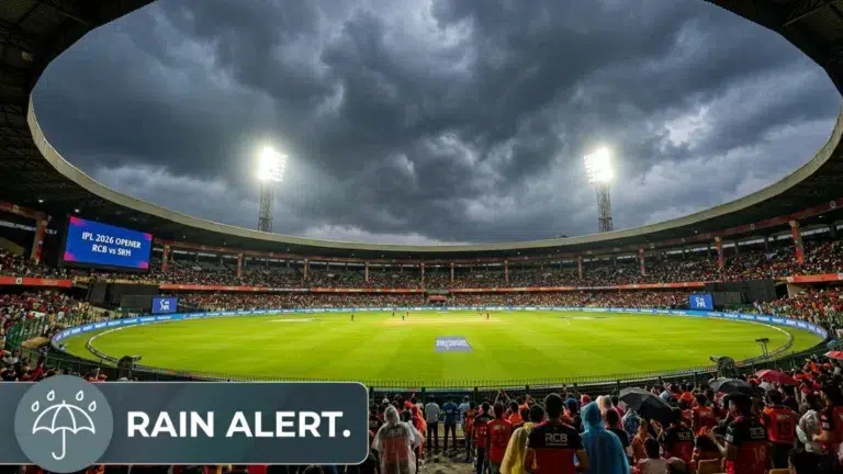M Chinnaswamy Stadium under clear evening sky before IPL match begins