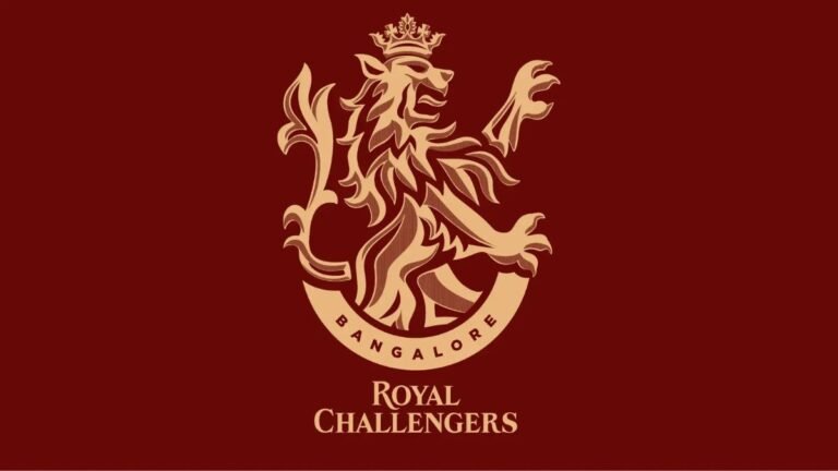 RCB team logo displayed in stadium with fans celebrating identity
