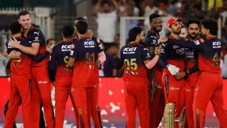 RCB squad players discussing playing eleven strategy during training session