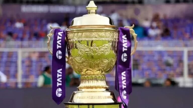IPL 2026 opening match announcement with cricket stadium lights, IPL trophy, and players preparing for the upcoming Indian Premier League season.