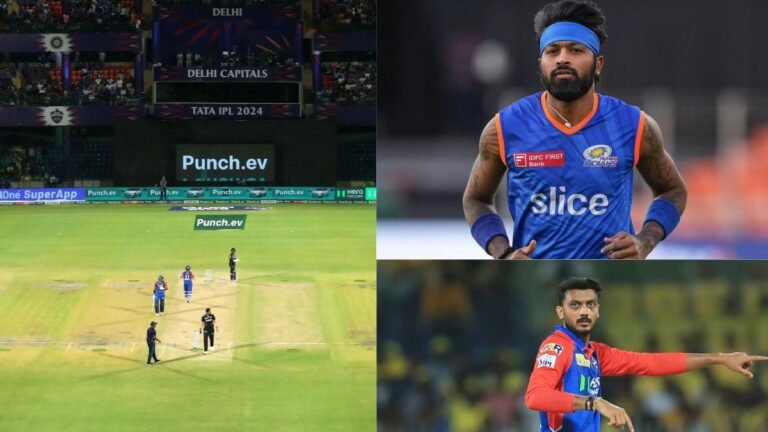 Arun Jaitley Stadium Delhi pitch during IPL match showing batting-friendly surface and stadium conditions